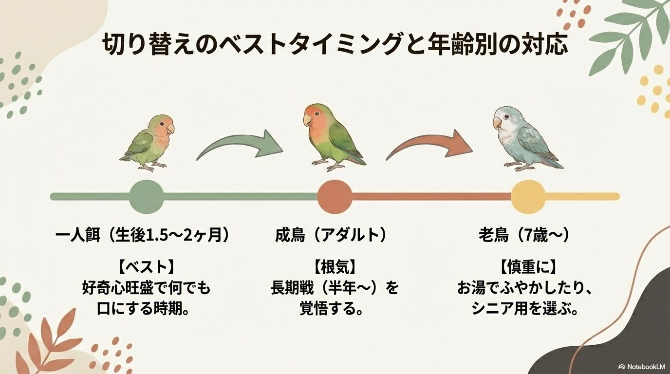 コザクラインコのペレットはいつから開始?