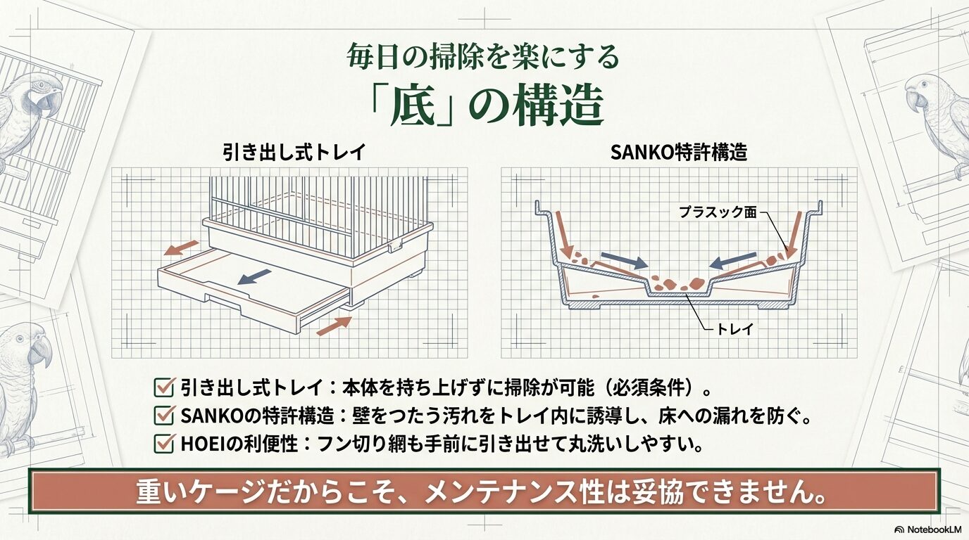 掃除が楽な引き出しトレイ構造