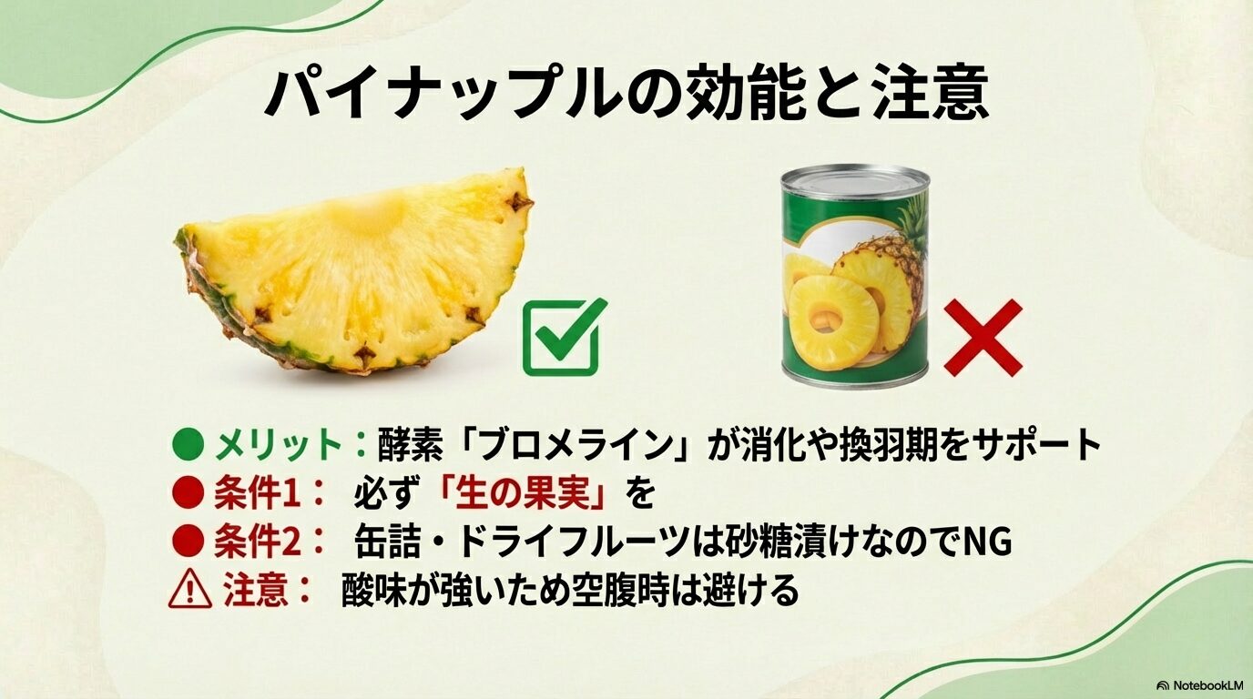 パイナップルは酵素を含むが少量に留める