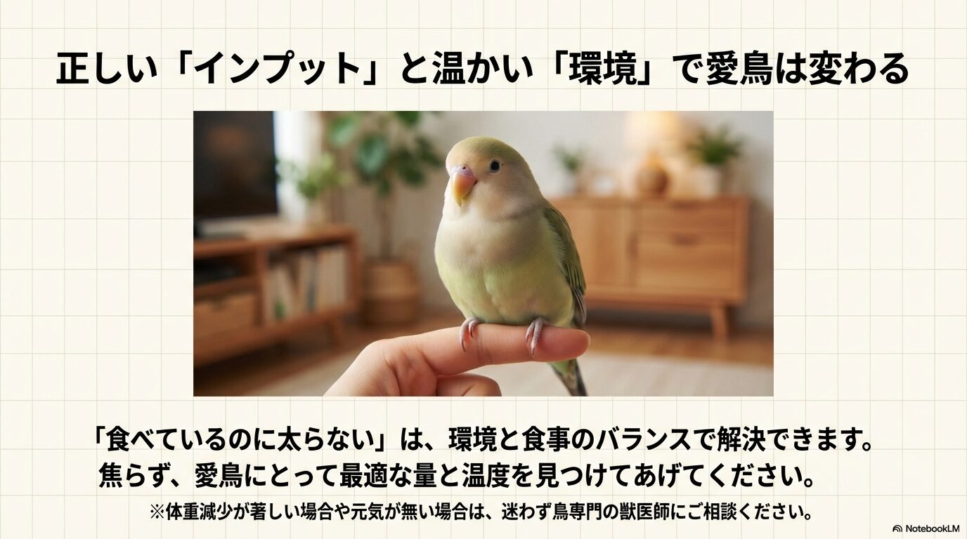 インコの体重を増やす餌と管理のまとめ
