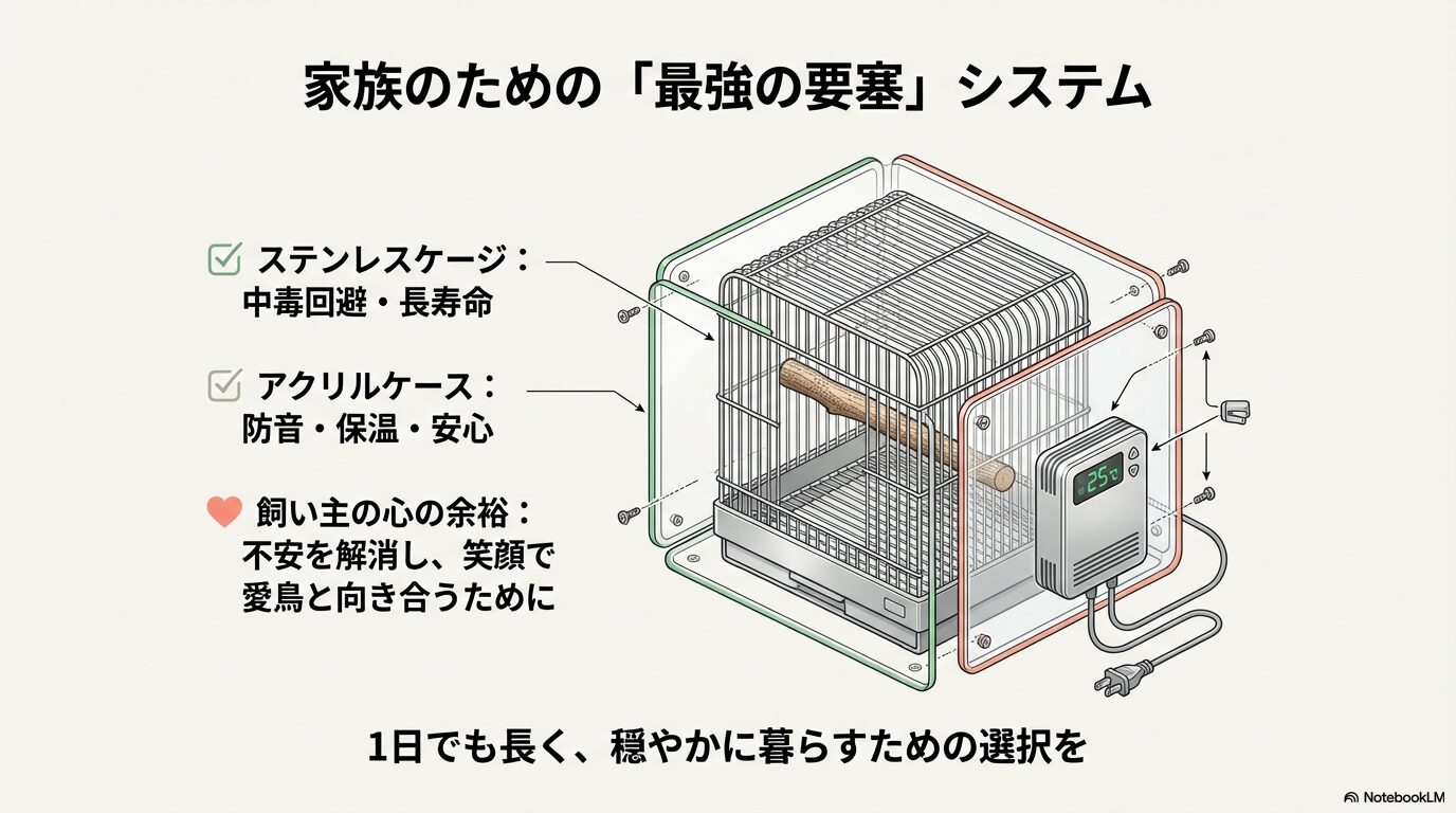 コザクラインコのケージはアクリルで解決