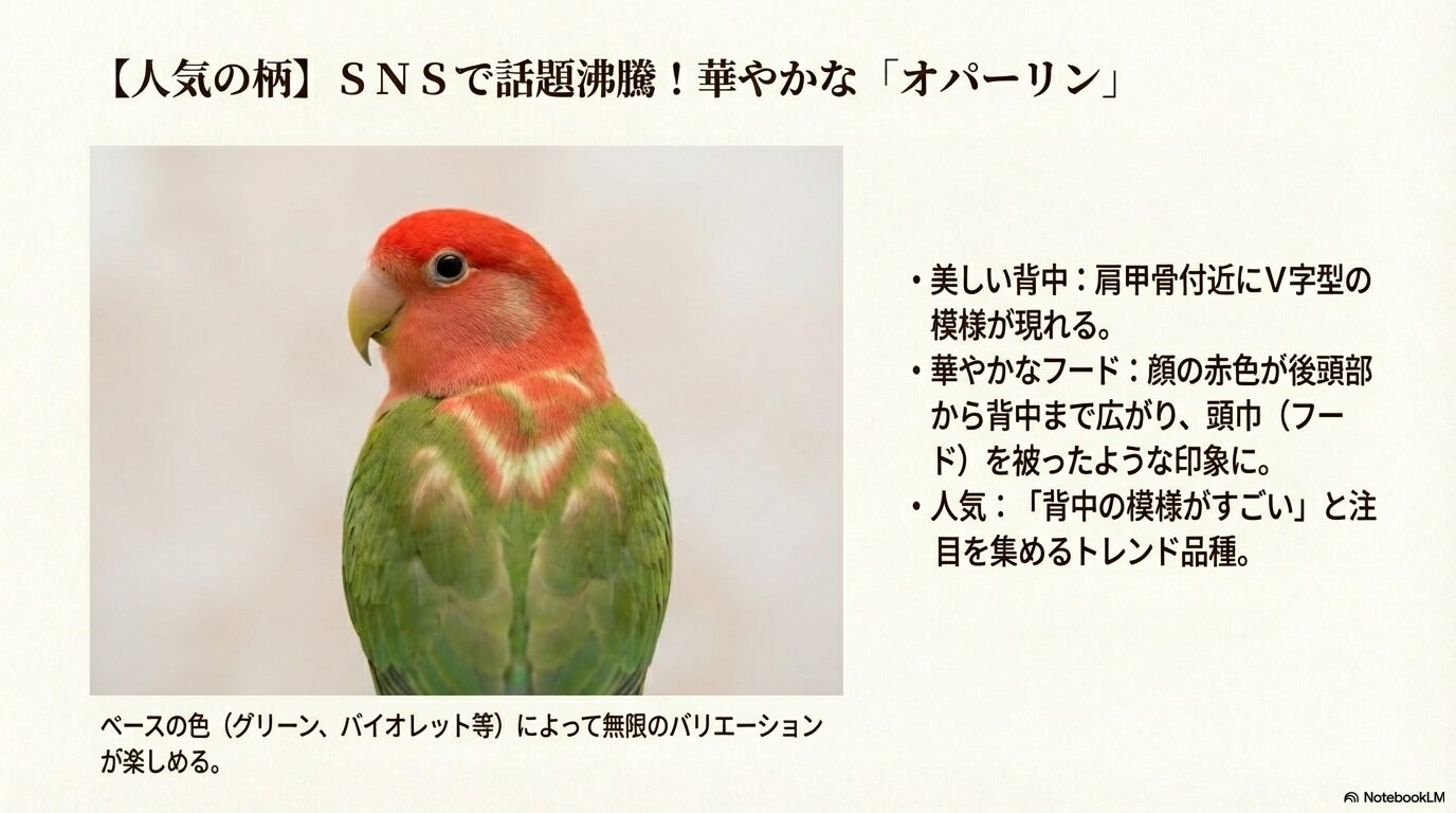 美しい柄のコザクラインコオパーリン