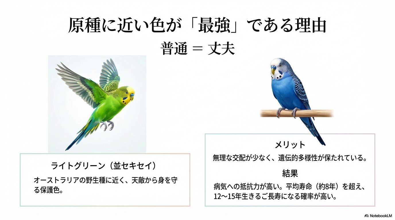 青や緑など原種に近い色の性格と寿命