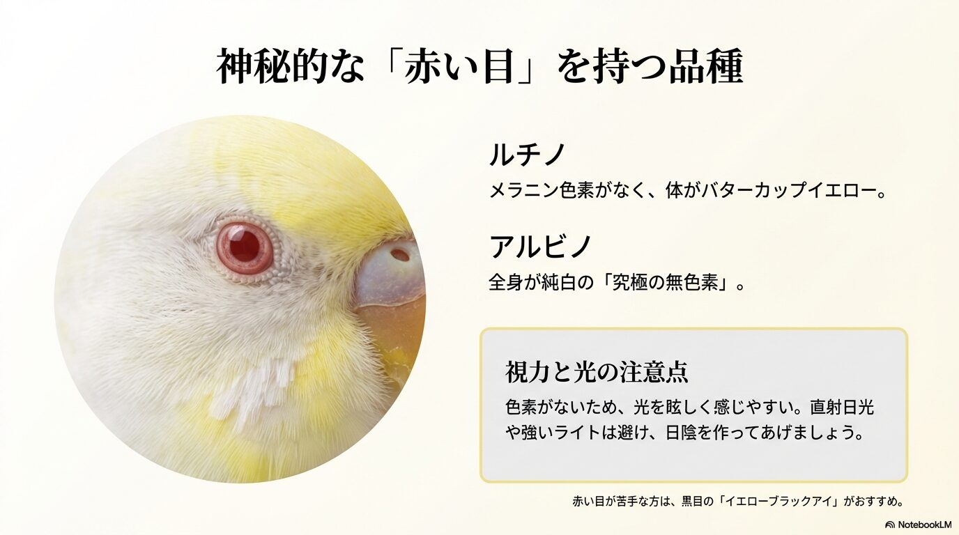 アルビノやルチノなど目の色が違う品種