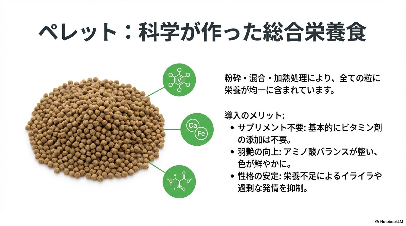シードとペレットの違いや栄養バランスの比較