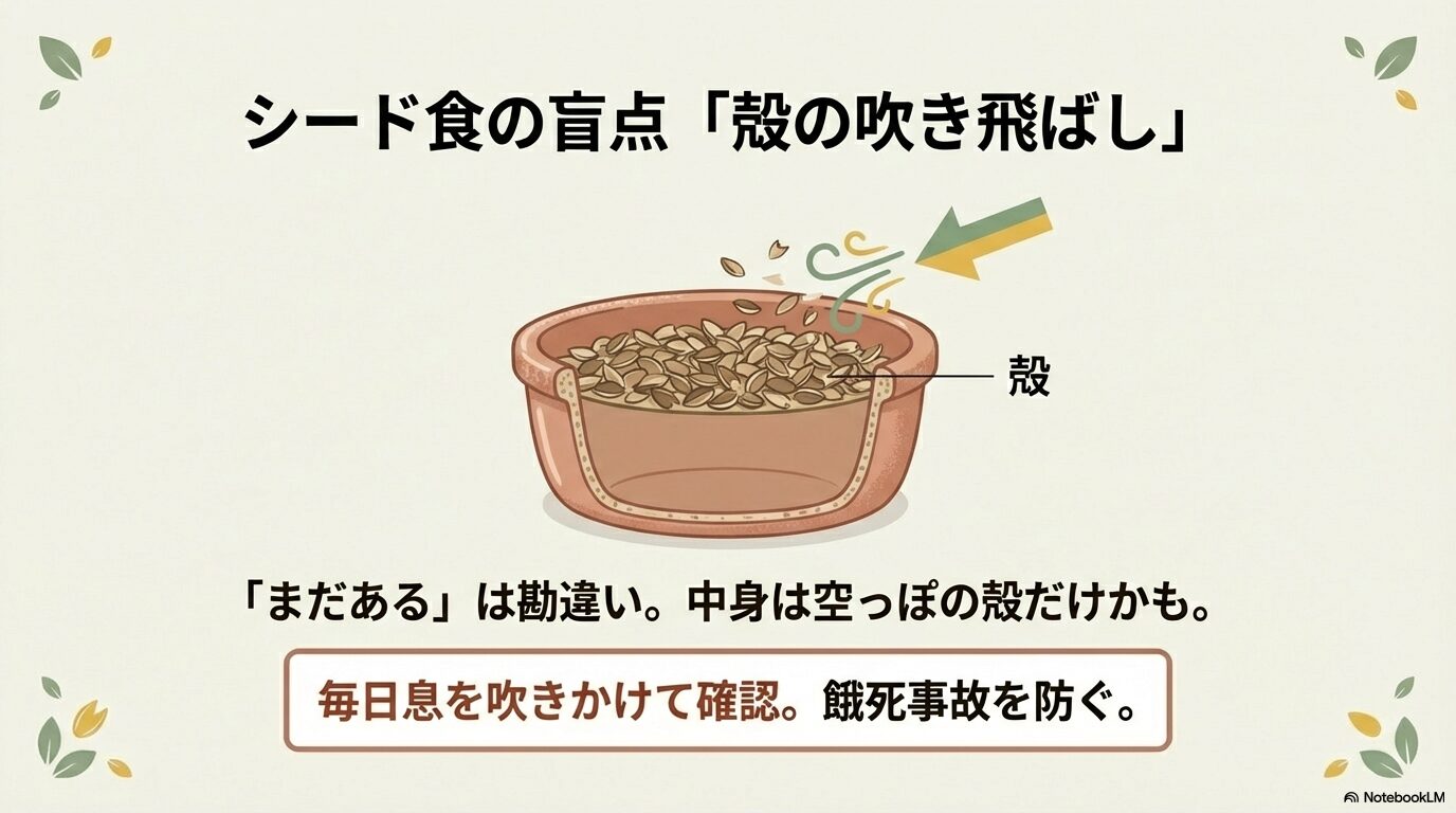 【重要】シード食の場合の注意点「殻の吹き飛ばし」