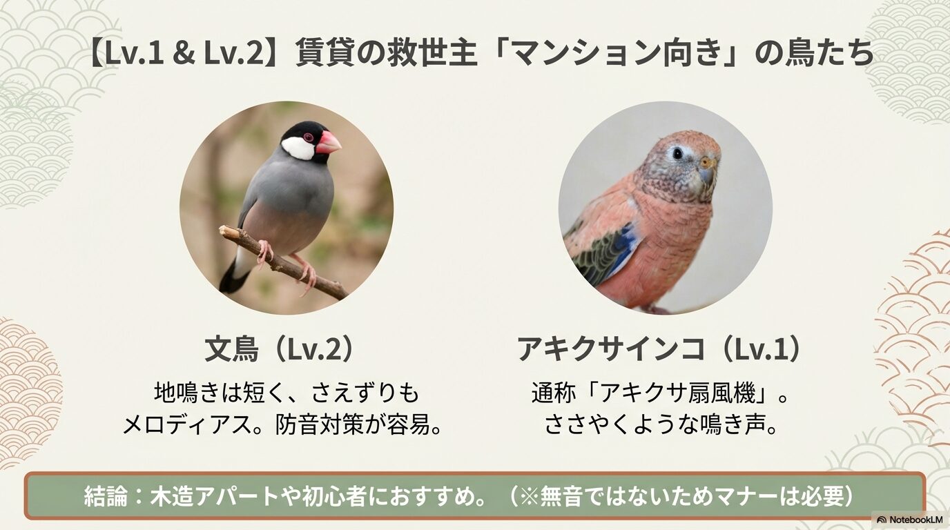 マンション向きの静かなインコや文鳥の選び方