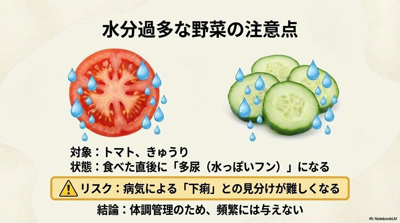 トマトなどの水分が多い野菜を与えるリスク