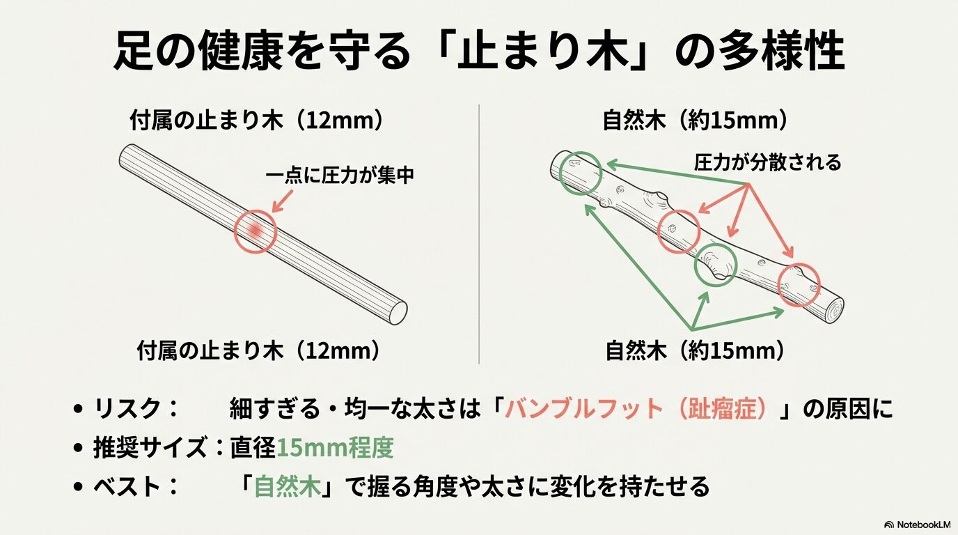 止まり木とレイアウトの工夫