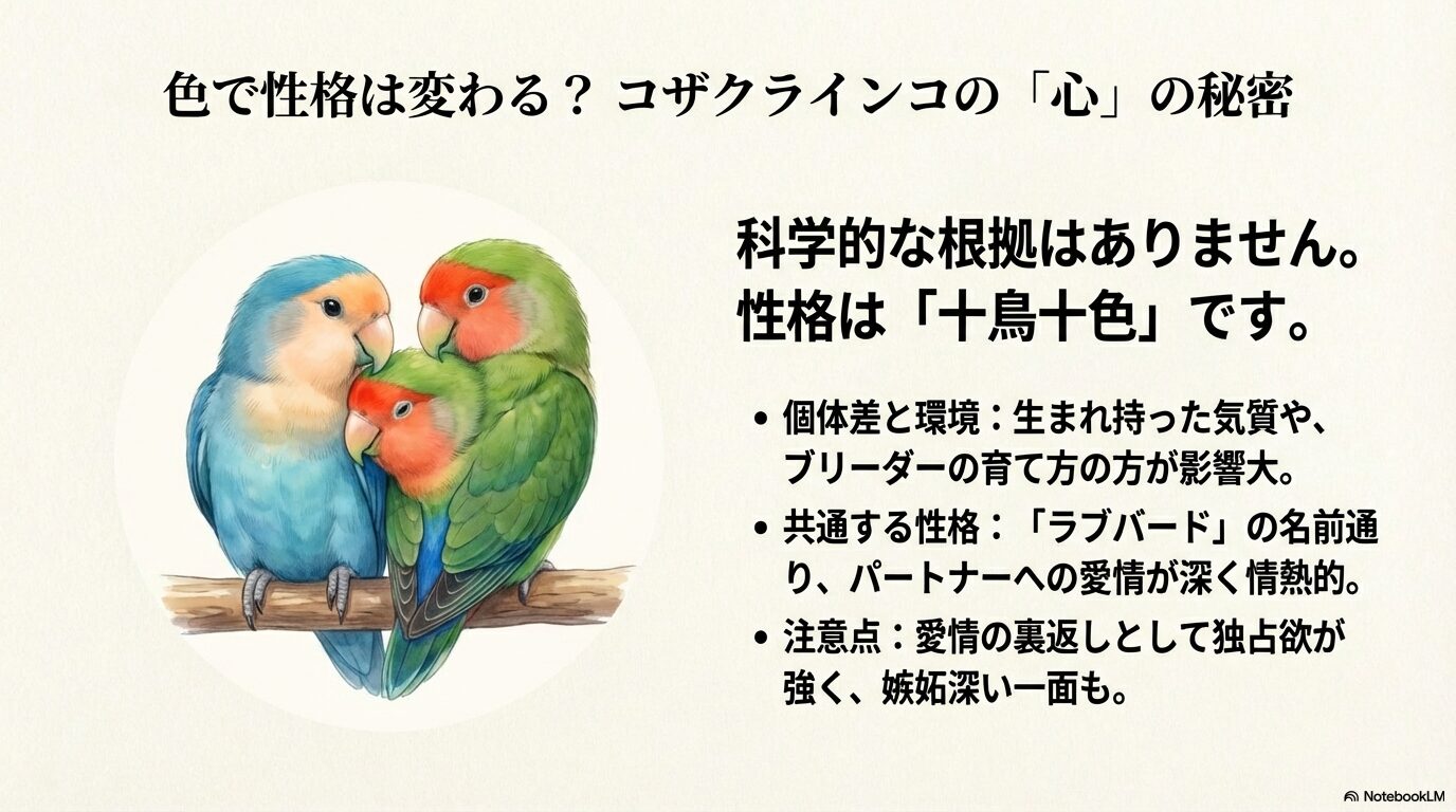 コザクラインコのカラーと性格の関係