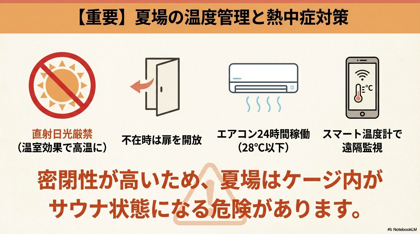 夏はアクリルケース内の温度上昇に注意