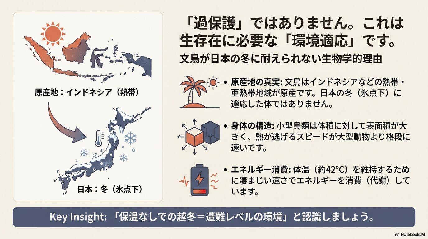 文鳥の保温や寒さ対策が必要な理由