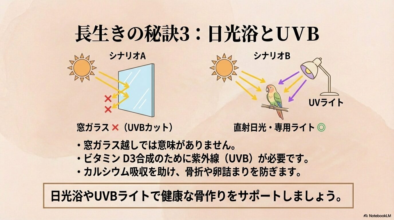 日光浴がインコの健康寿命を延ばす理由