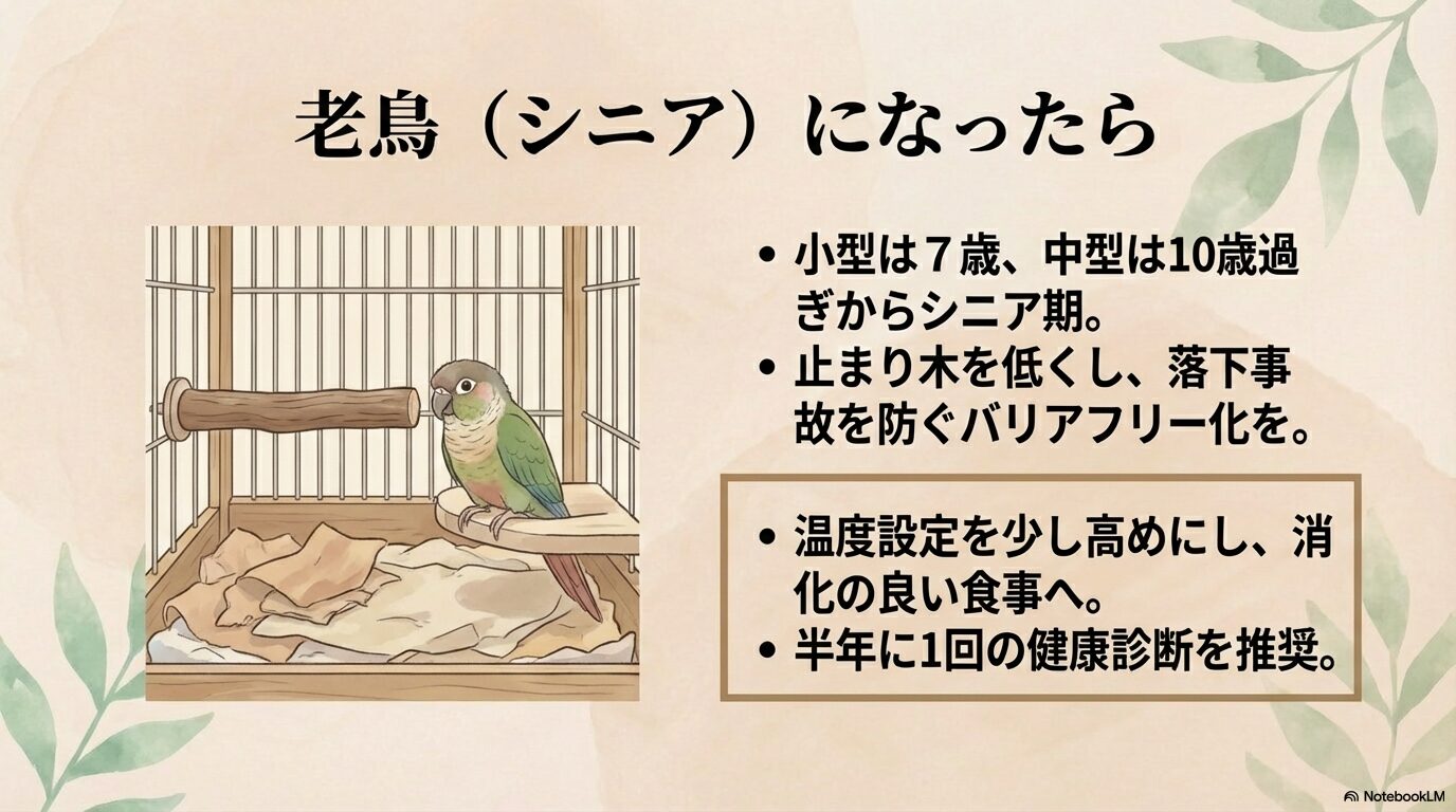 老鳥になっても快適に過ごす飼育の工夫