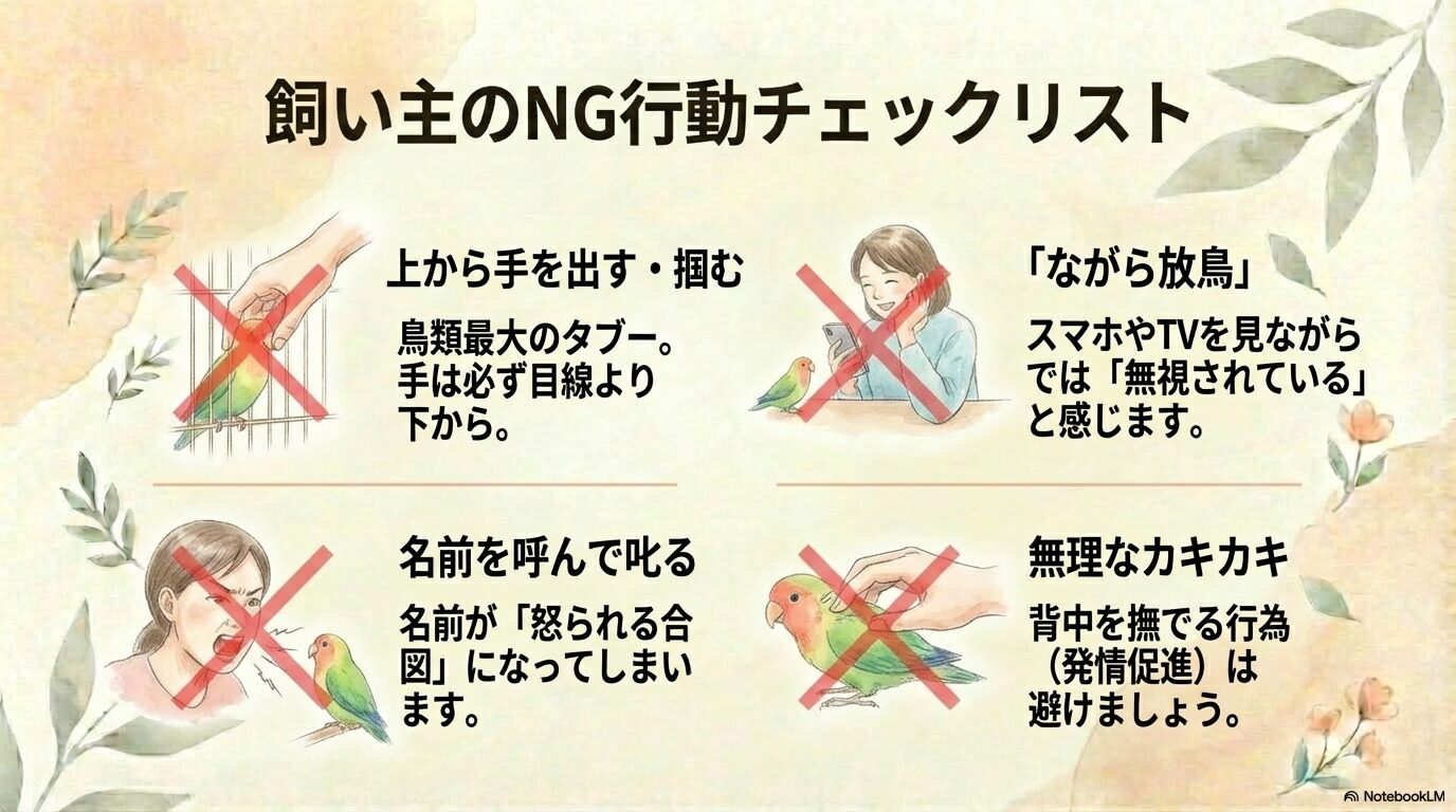 恐怖心をなくす手乗り訓練ステップ
