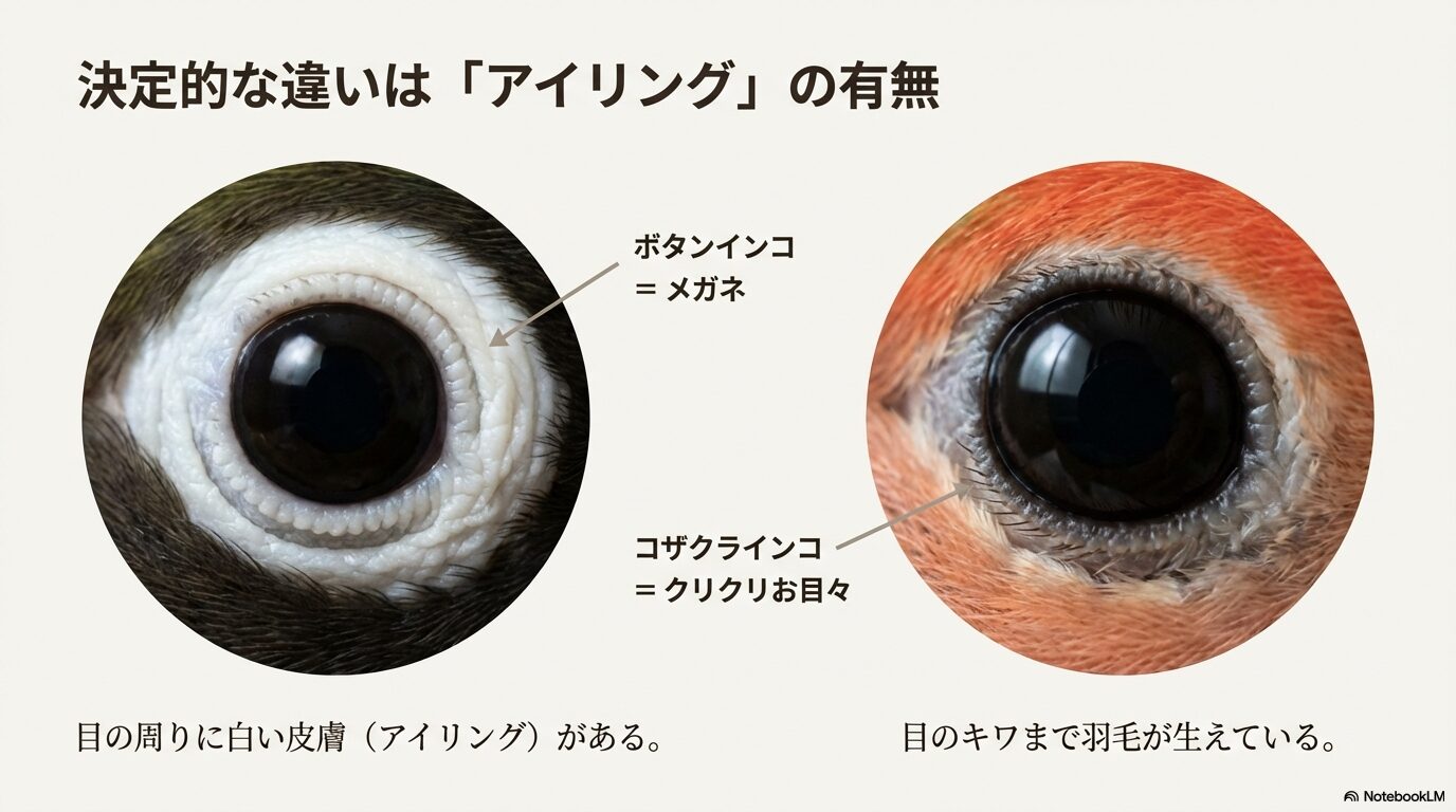 コザクラインコとボタンインコの違いや種類の見分け方