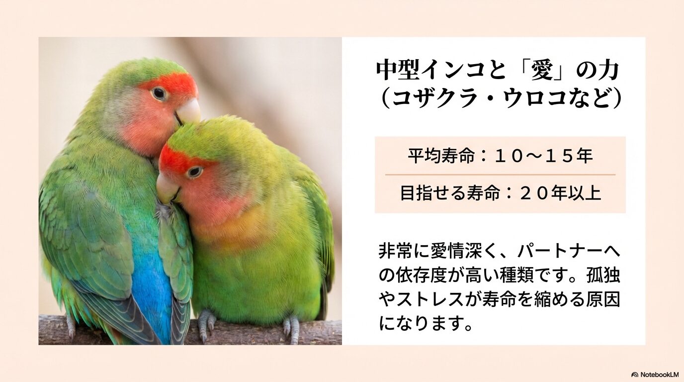 コザクラインコなど中型種の平均寿命