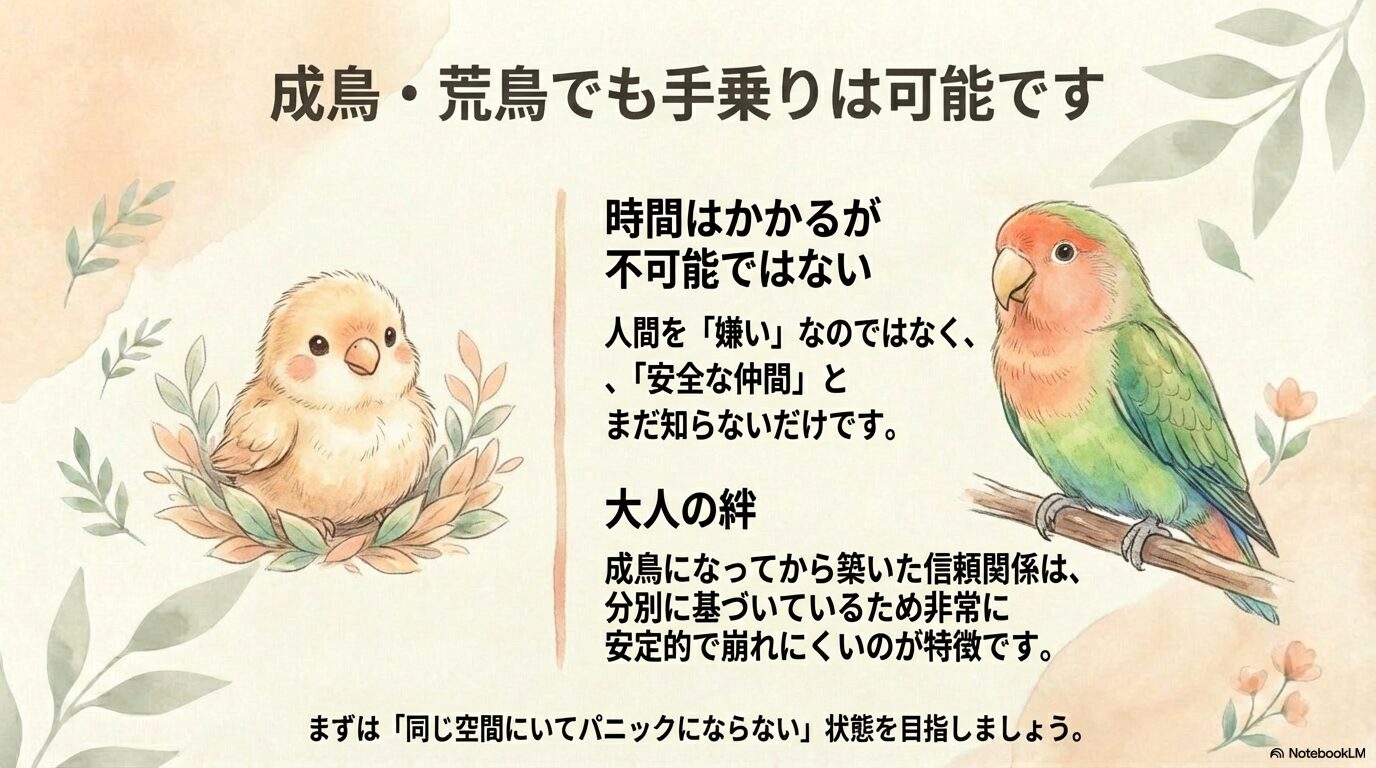 成鳥や荒鳥はなつかないのか