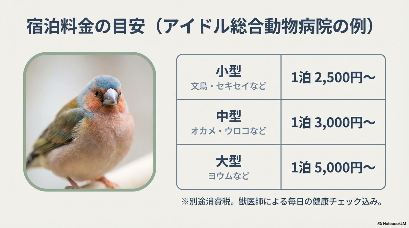 鳥のサイズ別に細分化された合理的な宿泊料金
