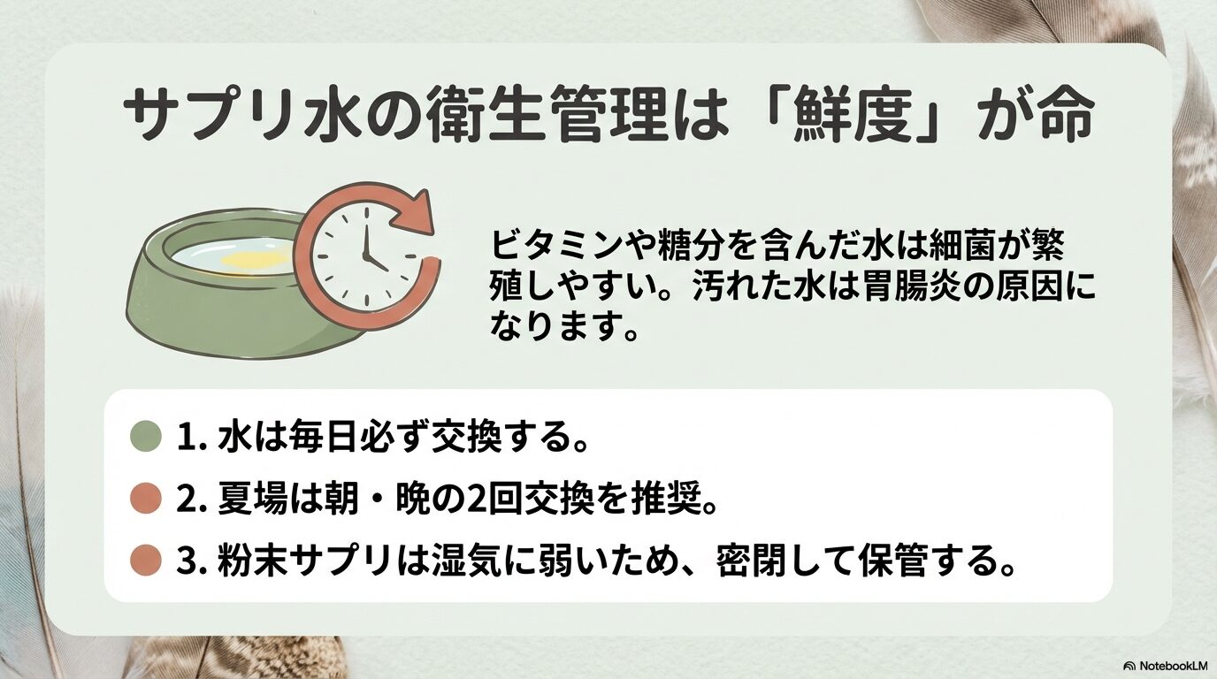 飲み水に溶かす際の衛生管理と細菌繁殖への注意