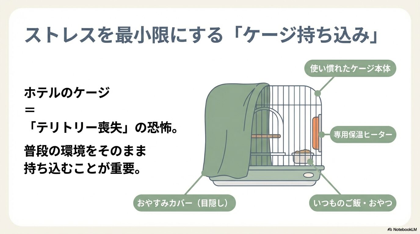 環境変化のストレスを防ぐケージ持ち込みの重要性