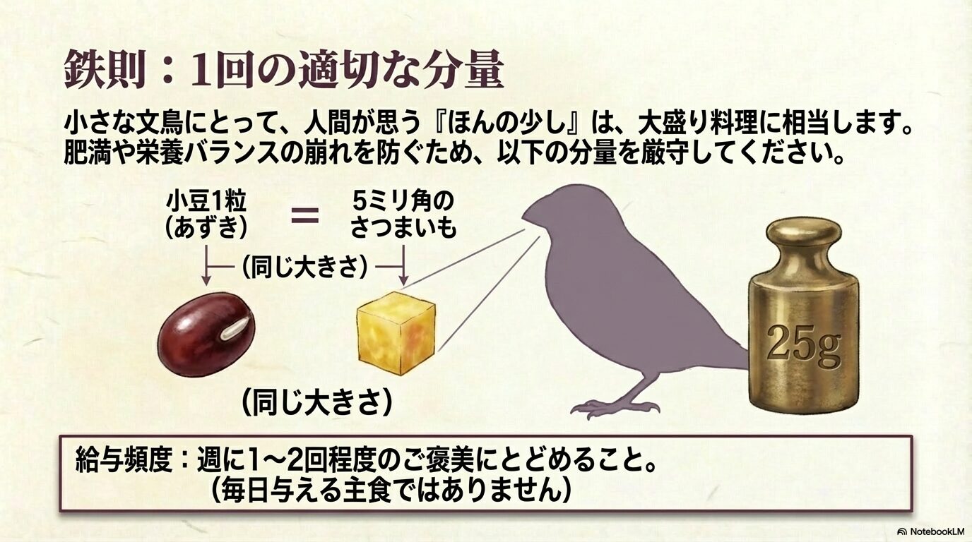 小豆1粒大を厳守する文鳥への適切なさつまいもの量