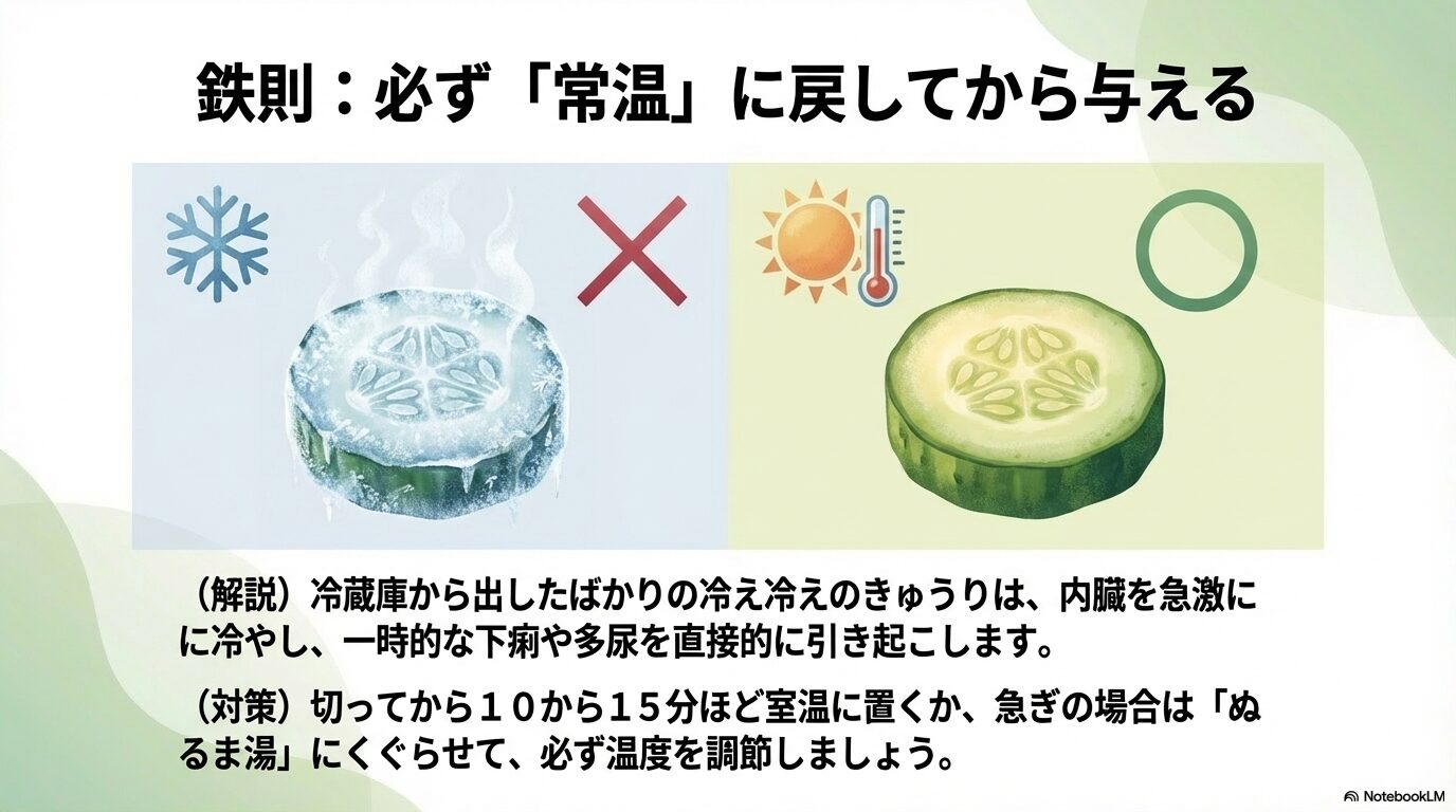 冷たいきゅうりによる下痢や多尿を防ぐコツ