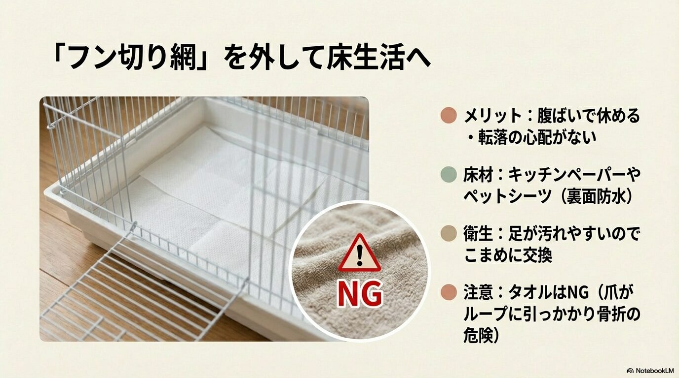 床網を外して床置き飼育にする