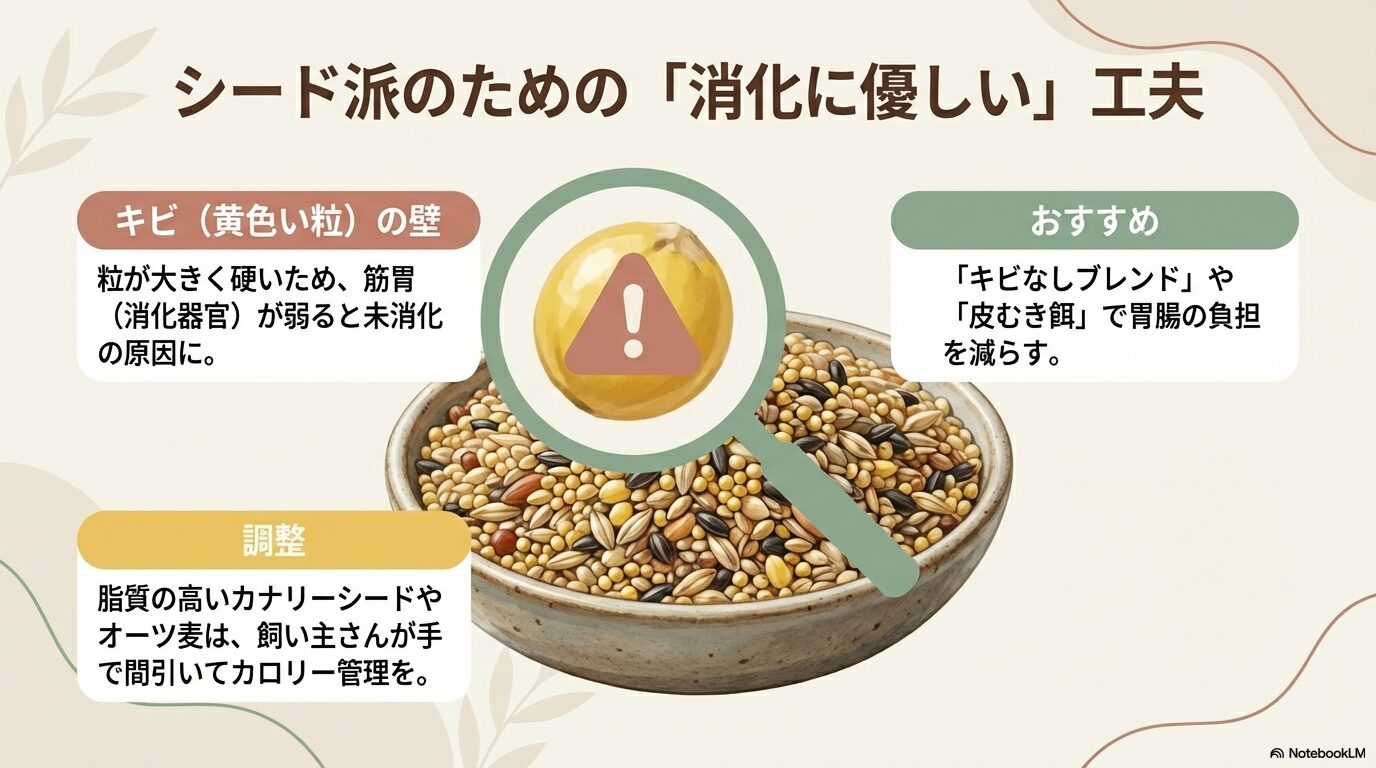 消化に優しいキビなしシードの特徴