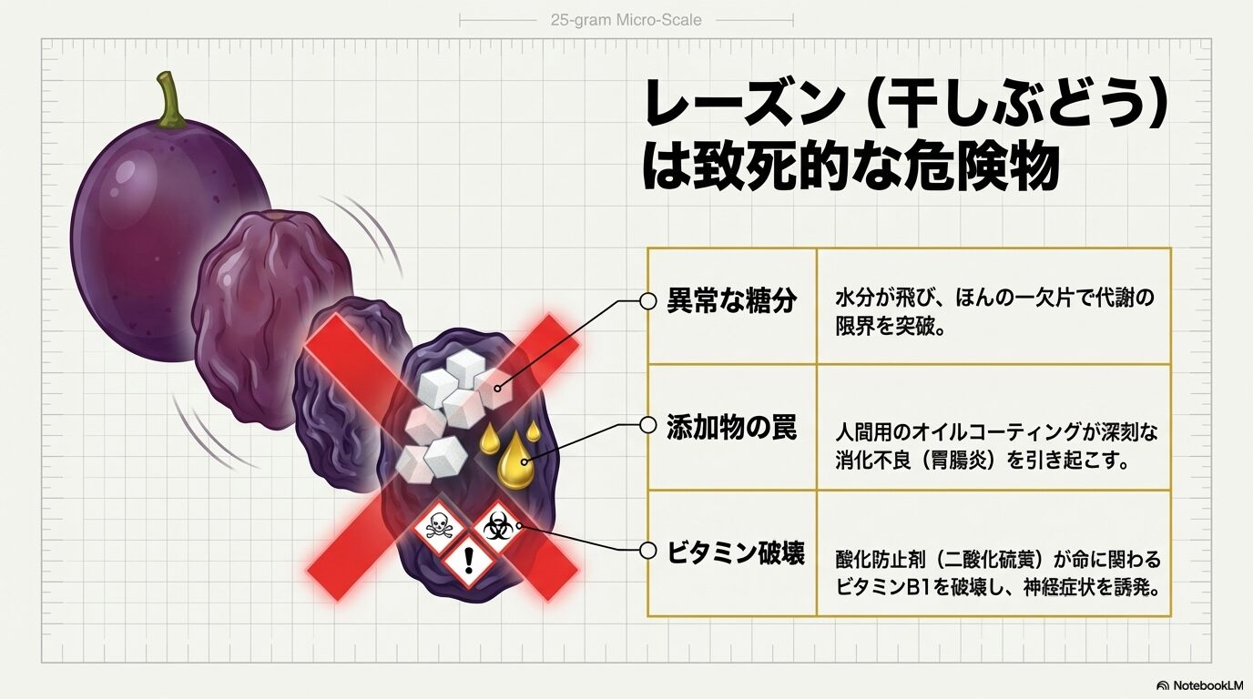 乾燥したレーズンは致死的な糖分量