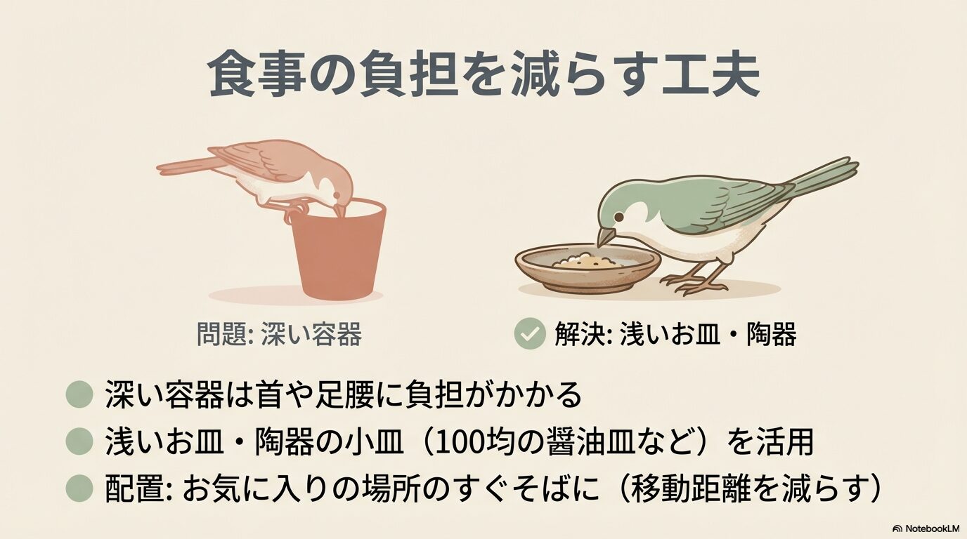 負担が少ない餌入れと水入れ