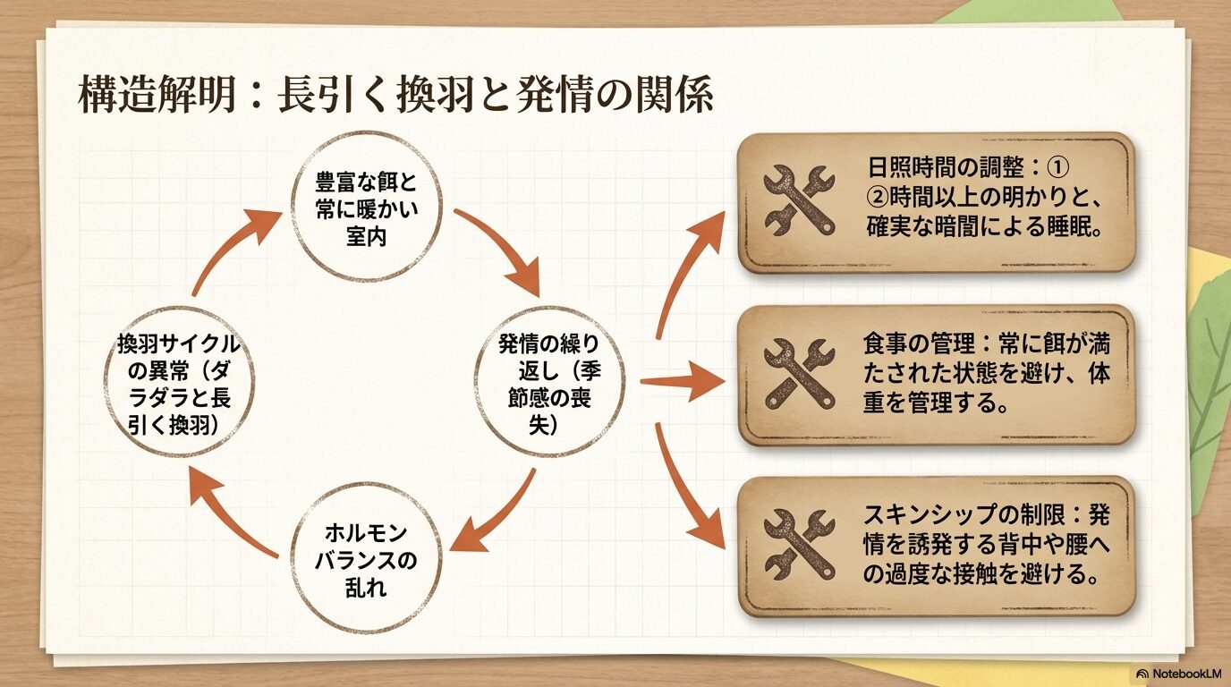 長引く換羽と発情抑制の関連性