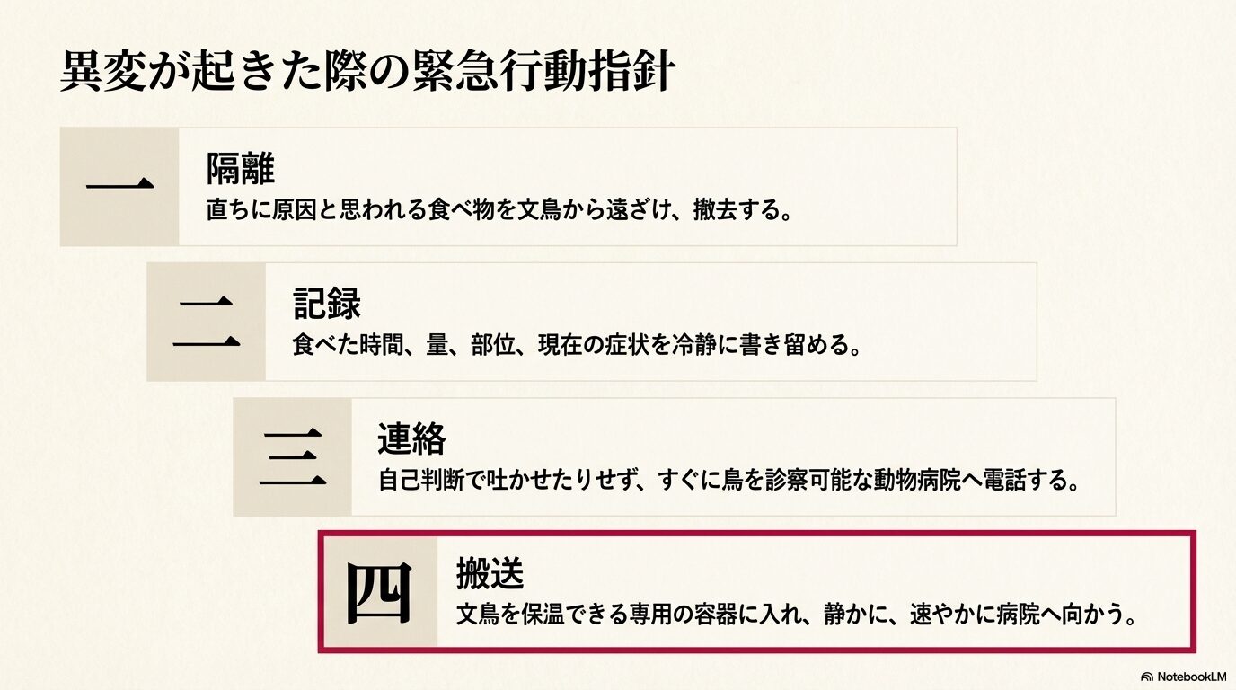 緊急時の対処法と獣医師への連絡タイミング