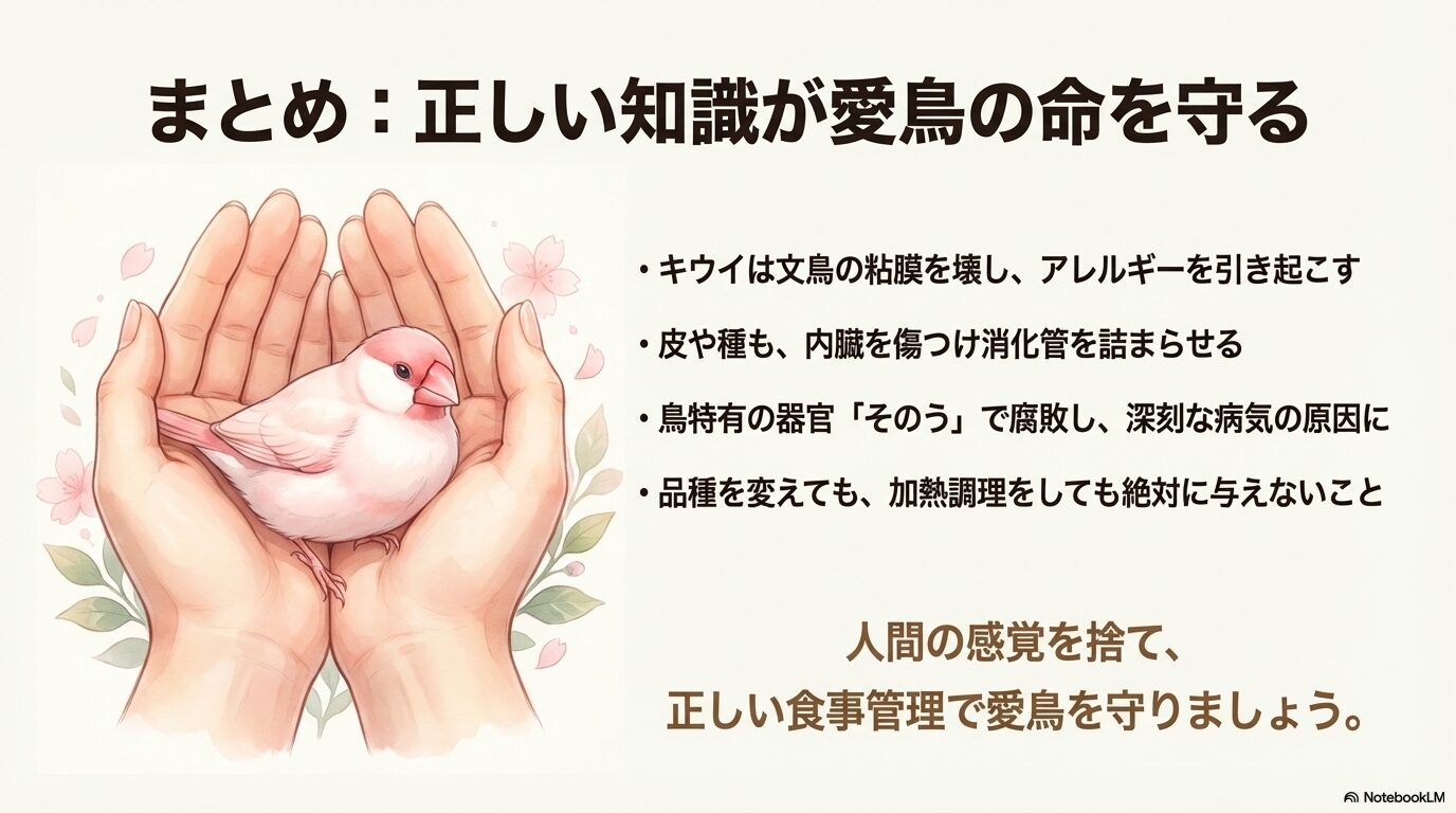 結論として文鳥のキウイ摂取は絶対禁止